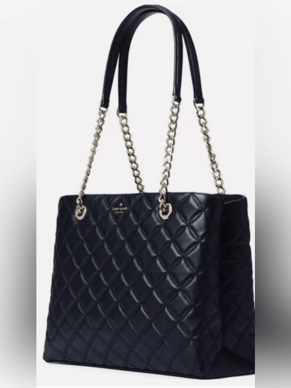 NWT kate spade Natalia Black Quilted Leather  Handbag with Chain-Accent Straps